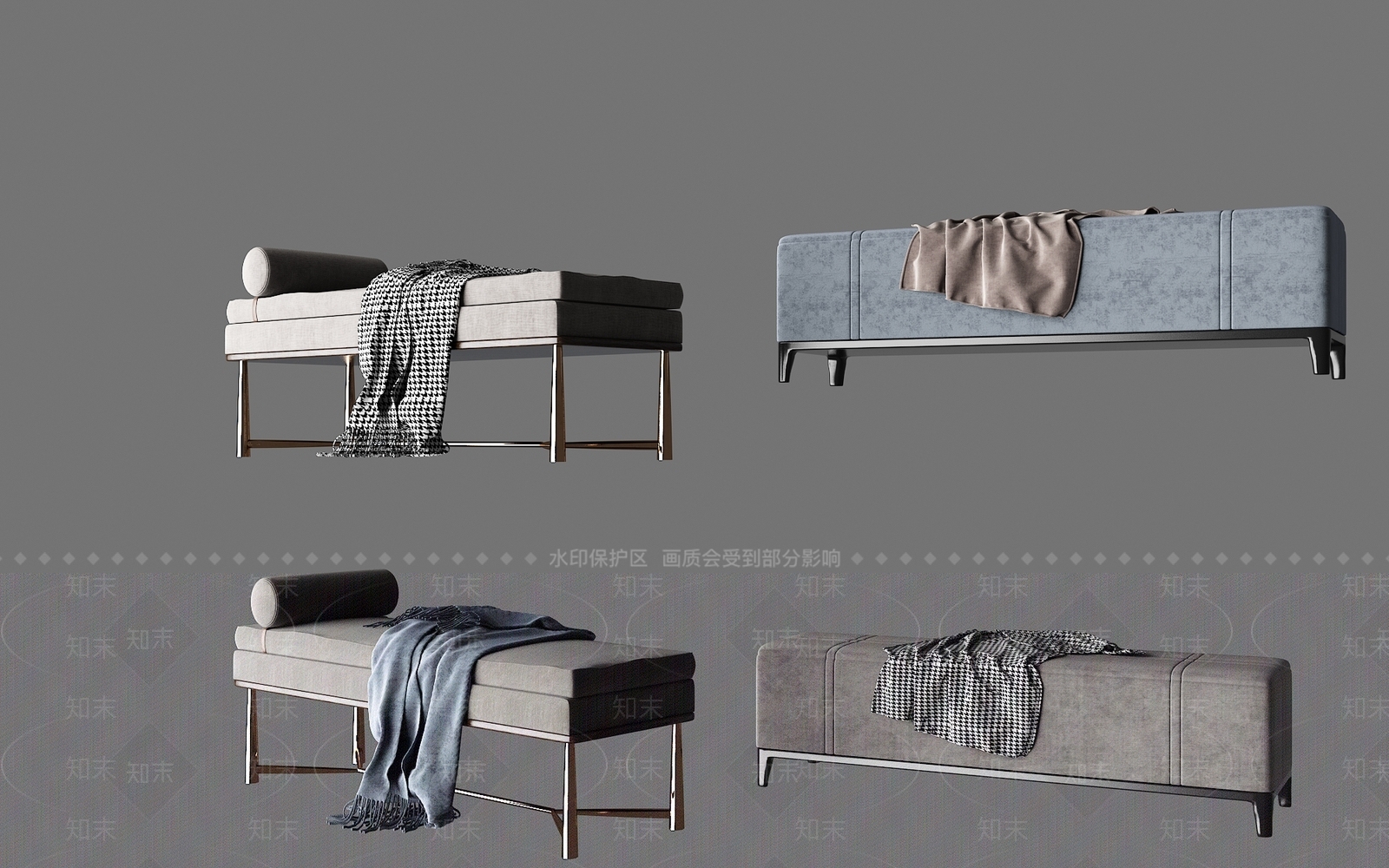 现代轻奢床尾凳3D模型下载【ID:362424506】
