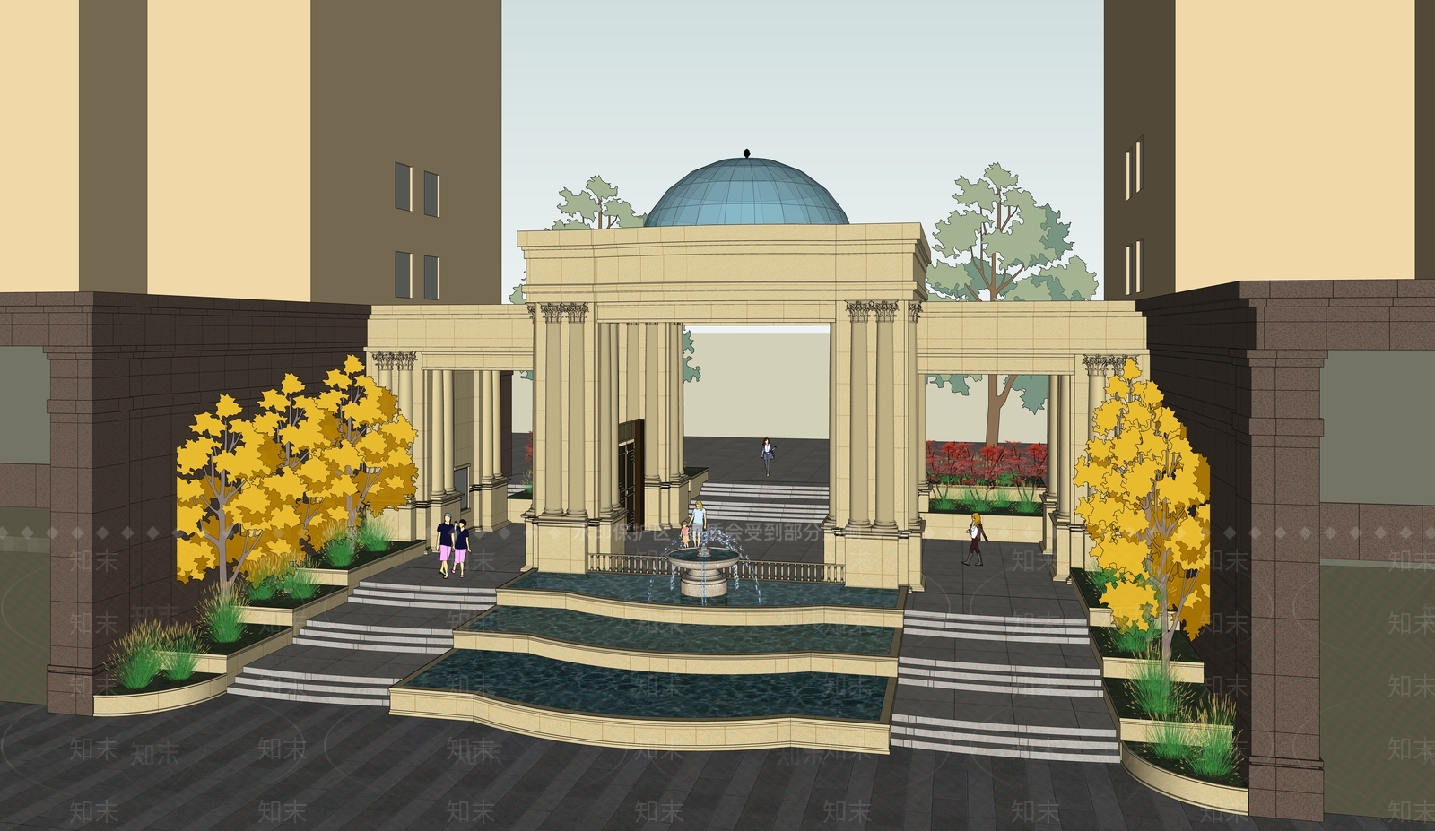 欧式古典小区大门SU模型下载【ID:962425135】