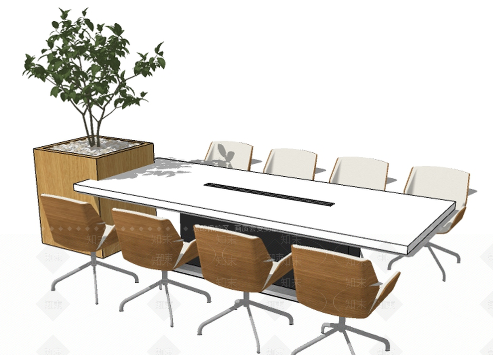 现代风格花槽会议桌SU模型下载【ID:362426439】
