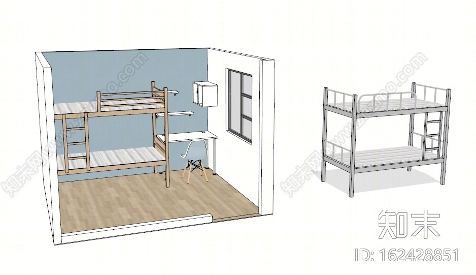 北欧风格上下床SU模型下载【ID:162428851】