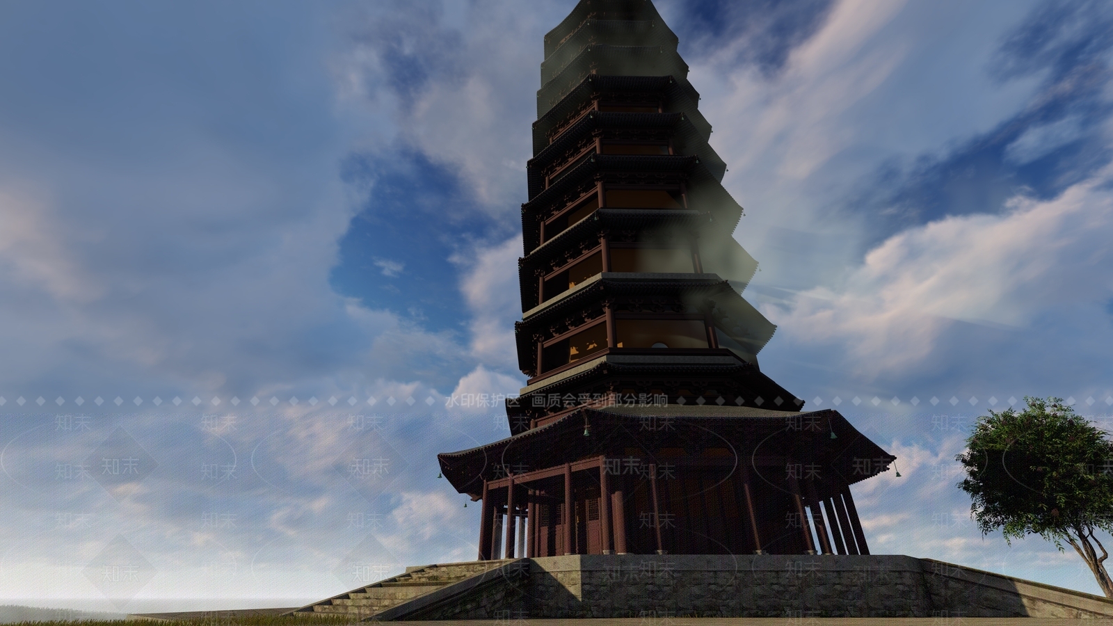 中式古建筑塔雷峰塔SU模型下载【ID:862435629】