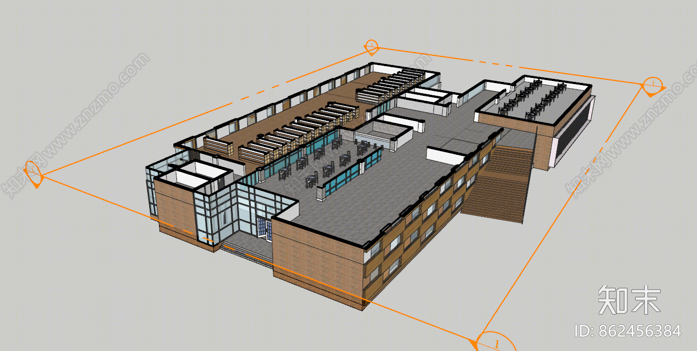 现代风格大学图书馆SU模型下载【ID:862456384】