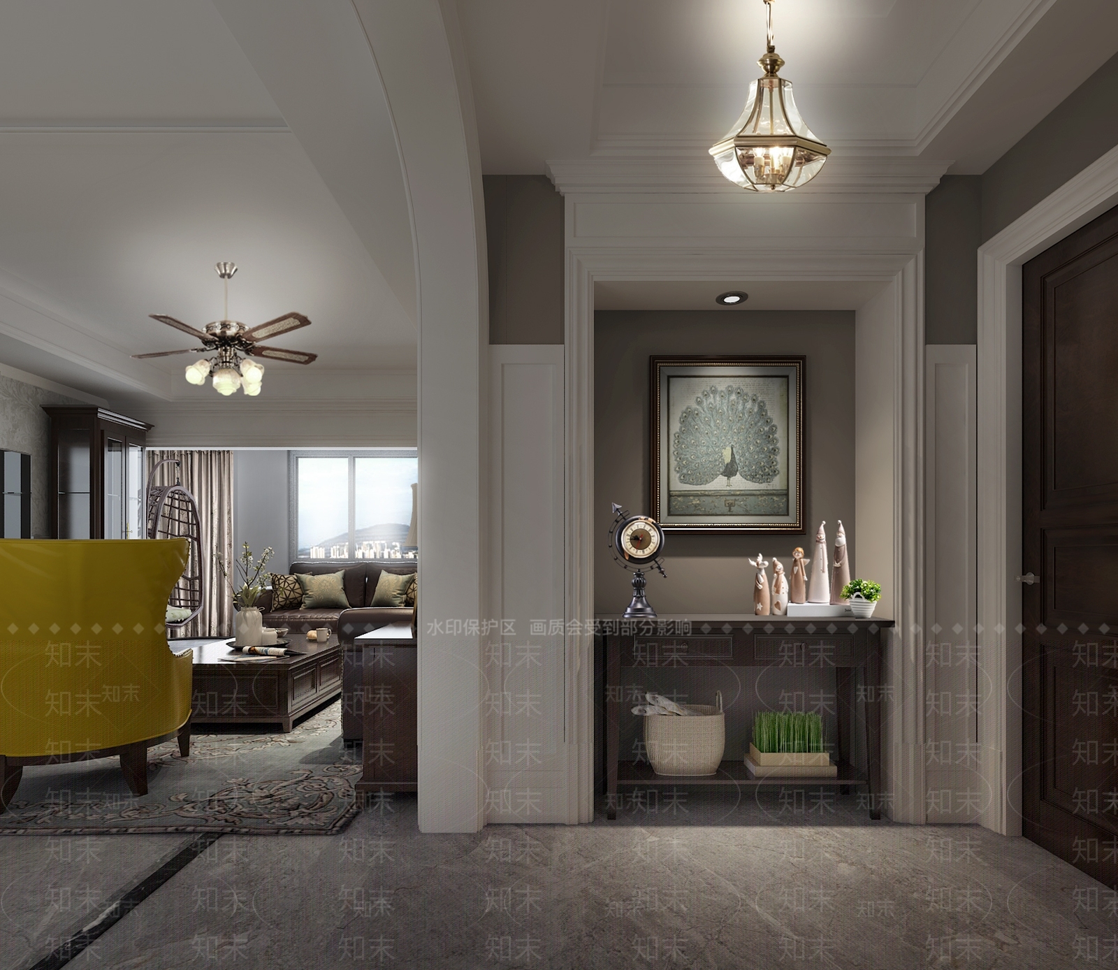 美式轻奢风格客厅餐3D模型下载【ID:562459748】