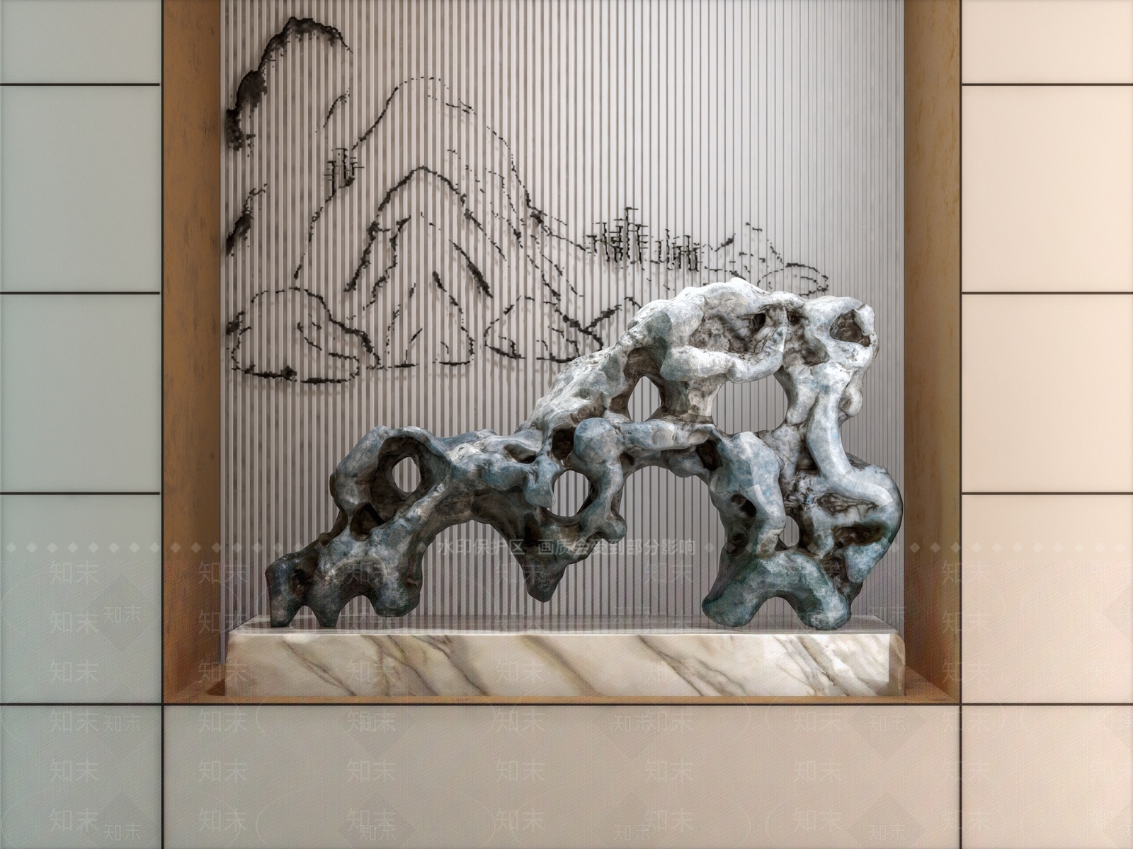 新中式客厅奇石摆件3D模型下载【ID:662464636】