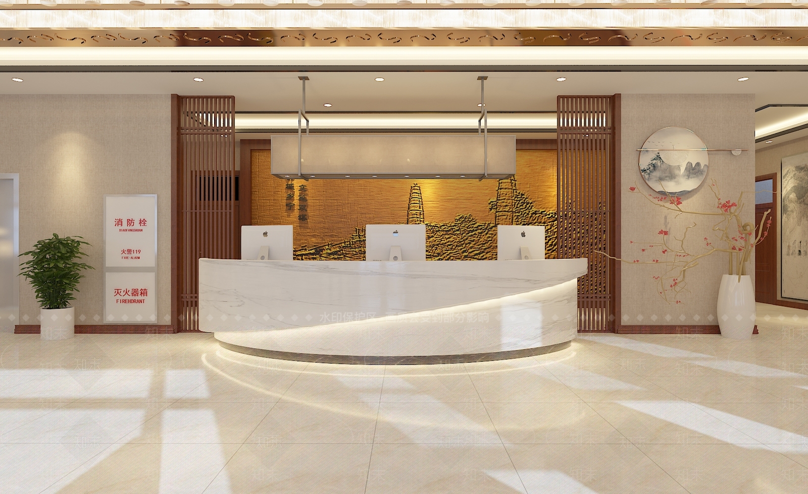 新中式图书馆大厅3D模型下载【ID:862504299】