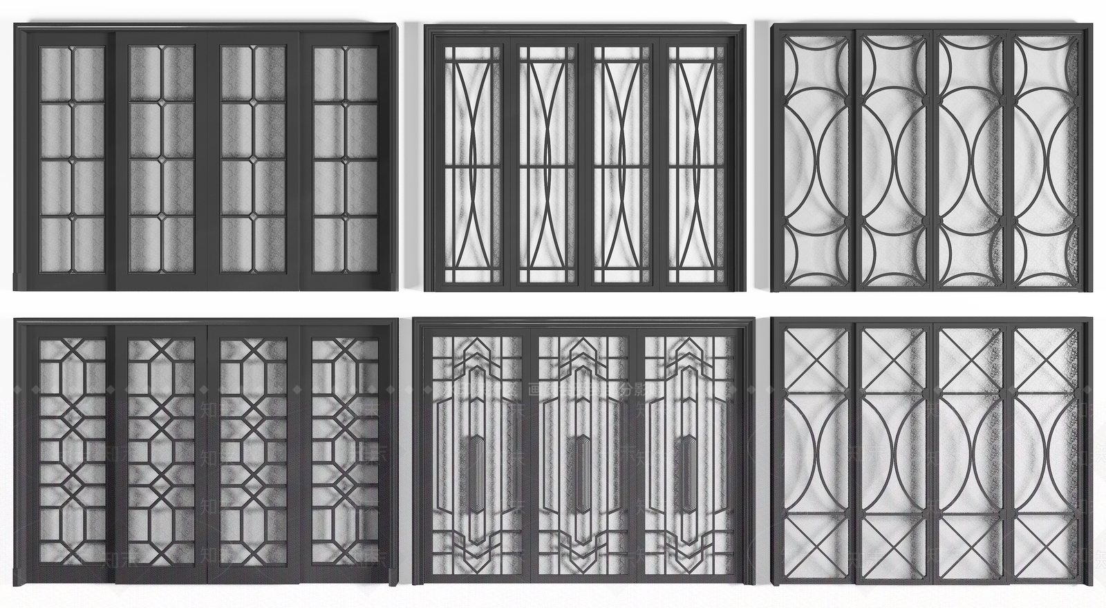 现代雕花玻璃推拉门组合3D模型下载【ID:662622657】