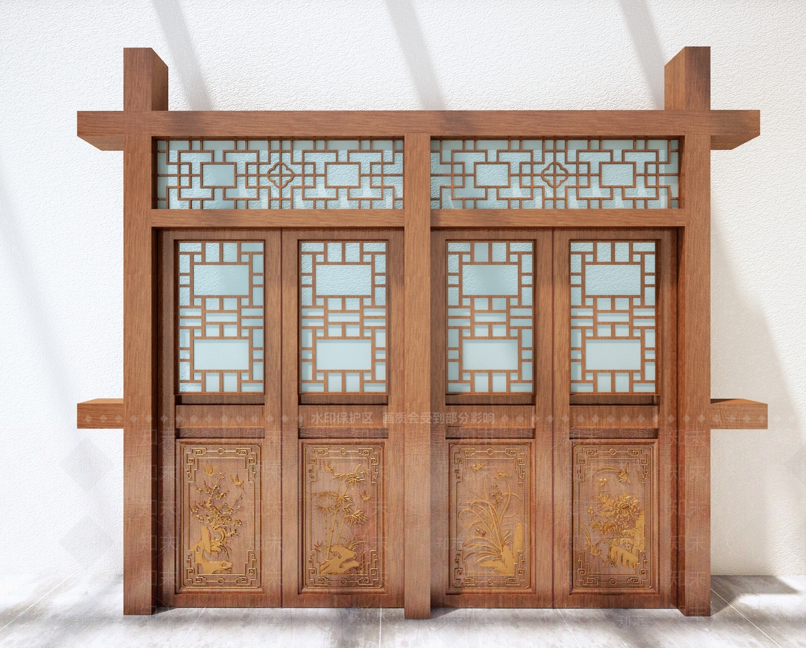 中式雕花门板3D模型下载【ID:662669856】