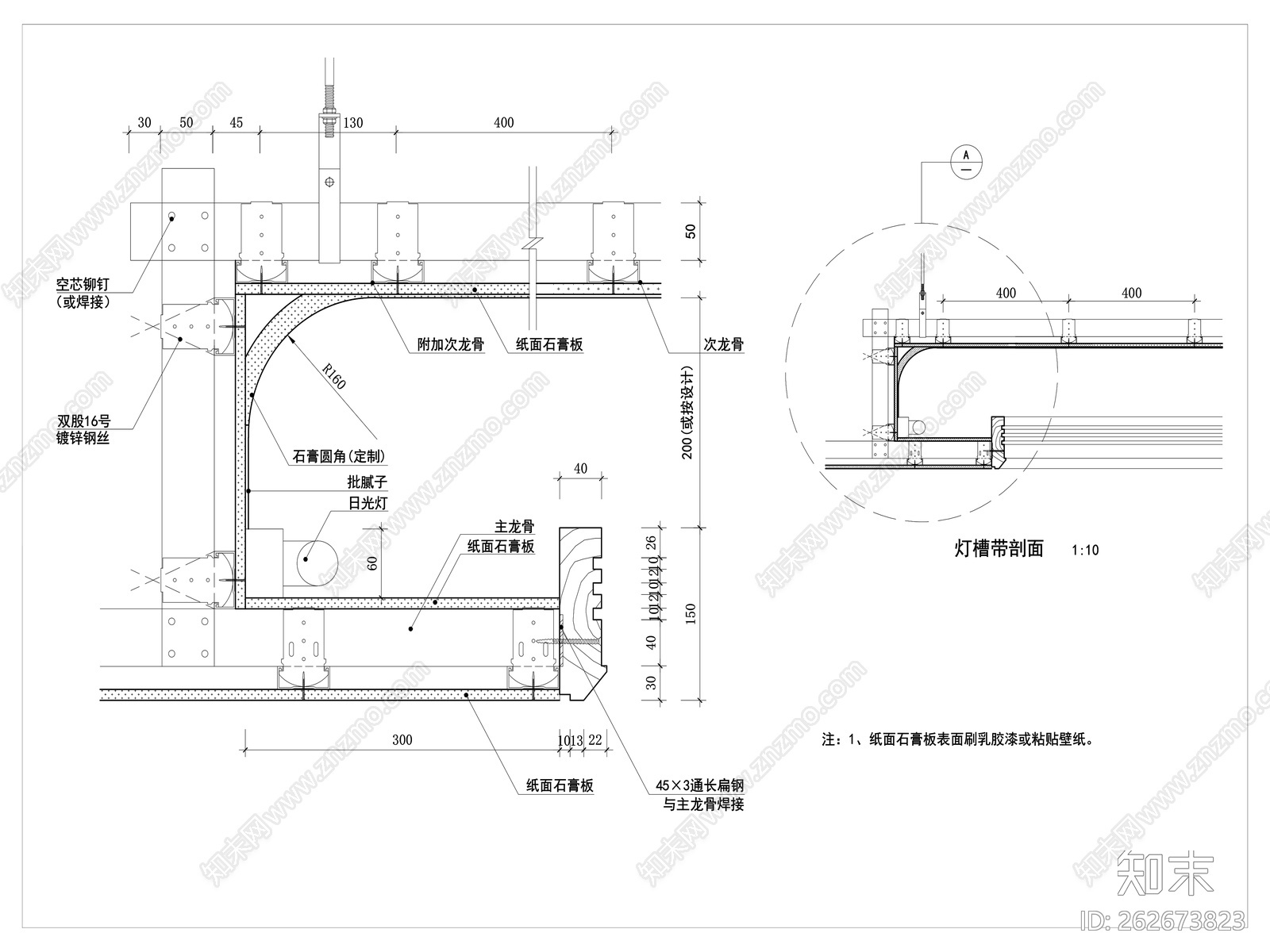 天花吊顶灯槽带剖面节点大样图施工图下载【ID:262673823】