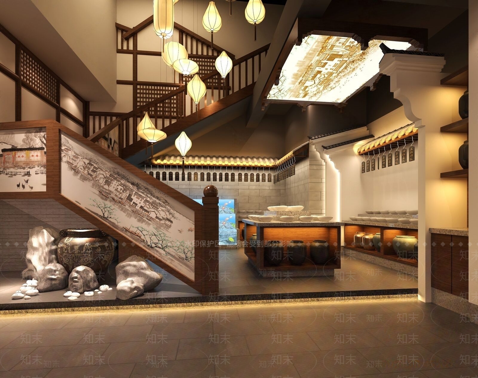 新中式中餐厅3D模型下载【ID:1221472853】
