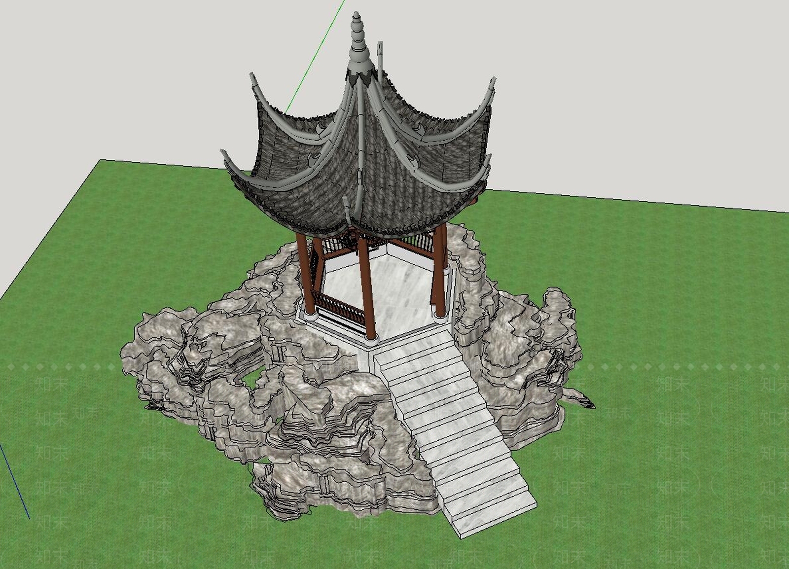 新中式风格住宅景观SU模型下载【ID:562799450】