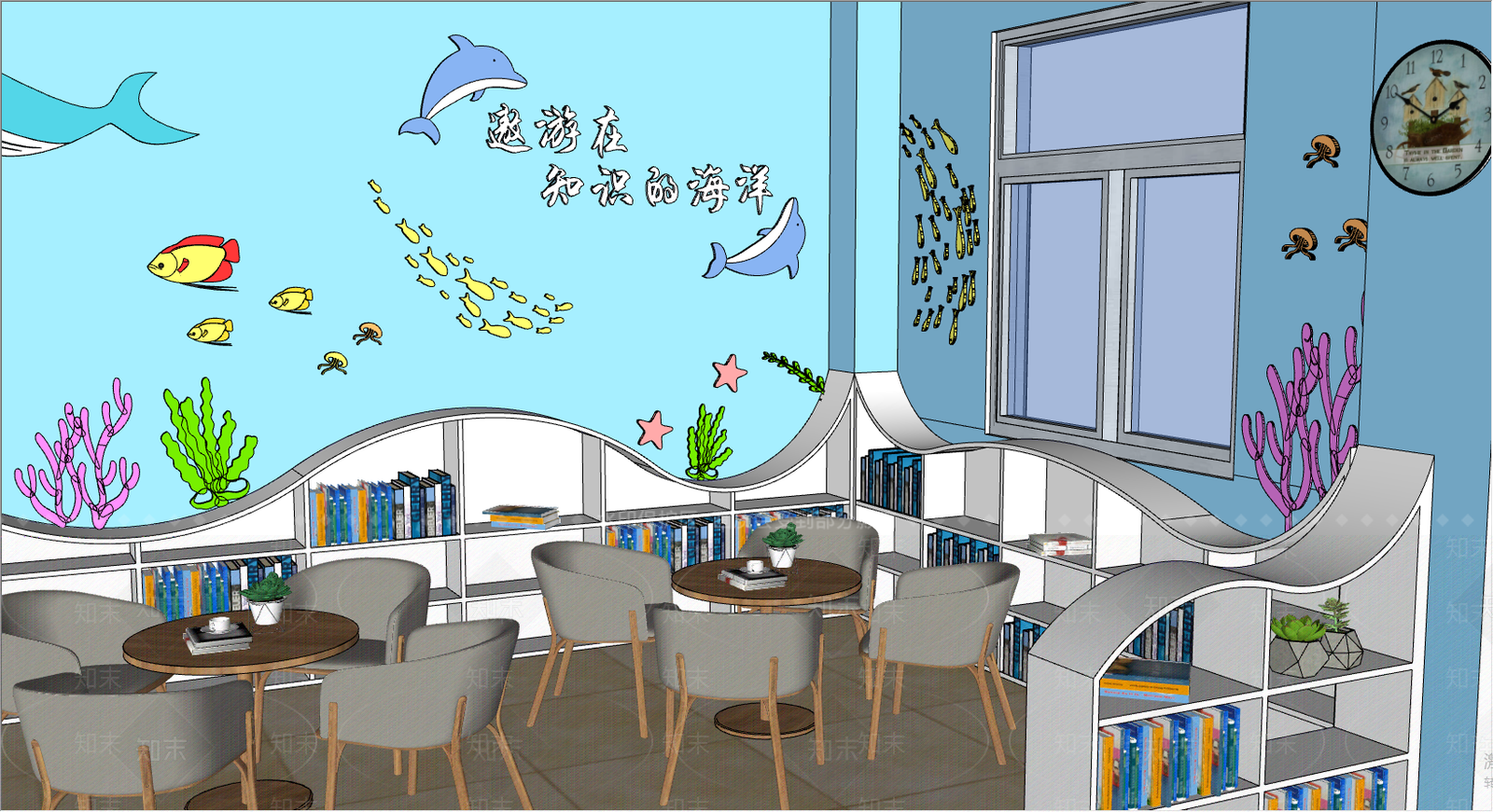 现代风格书吧SU模型下载【ID:562803720】
