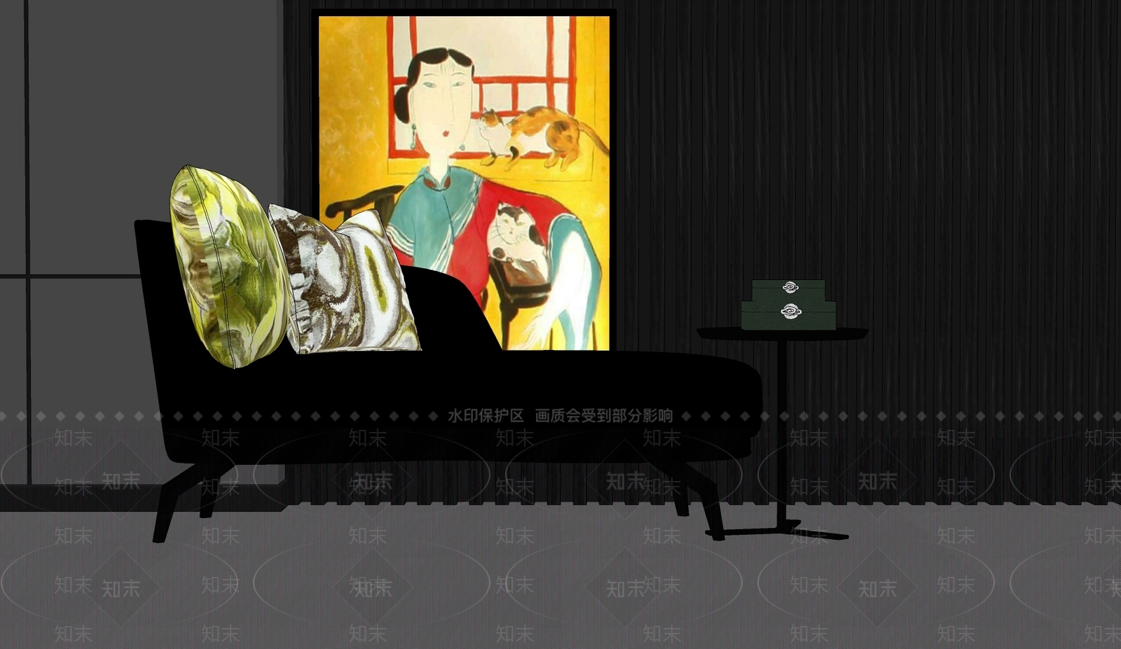 现代金属皮革贵妃躺椅SU模型下载【ID:462804475】
