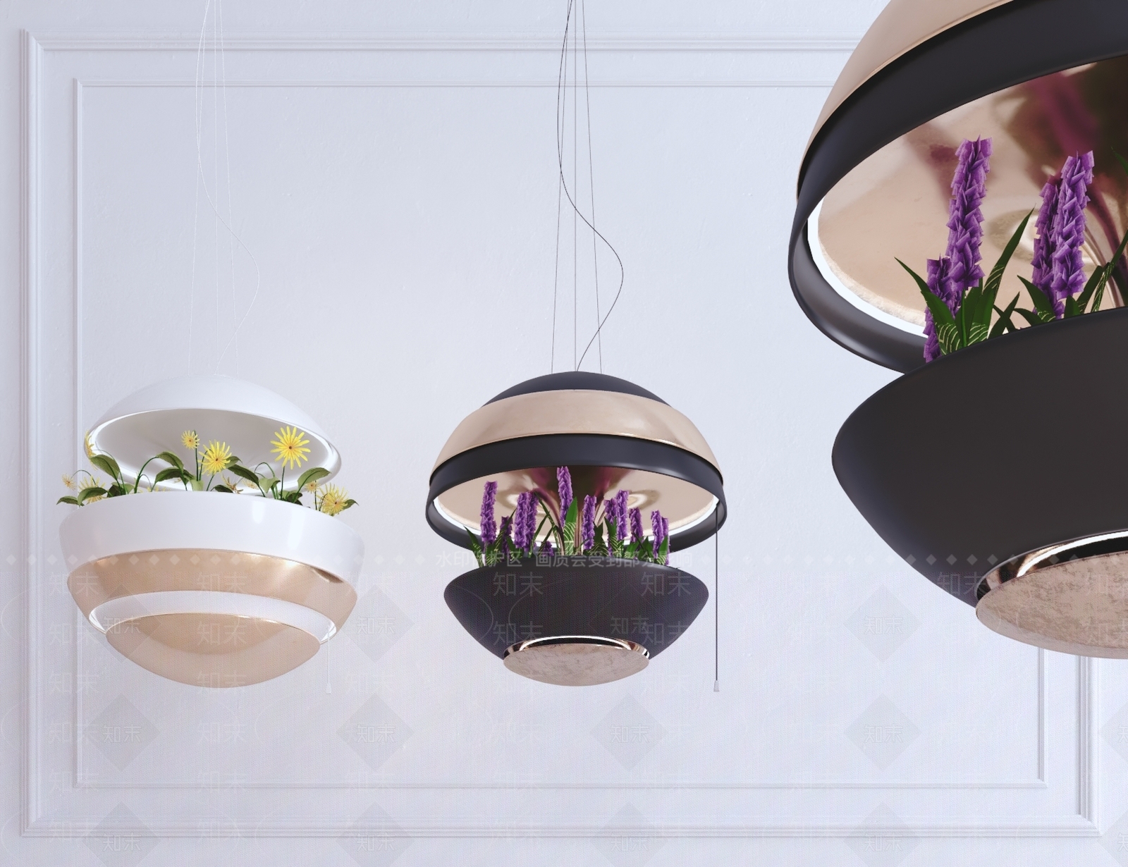 现代绿植吊灯3D模型下载【ID:562922896】