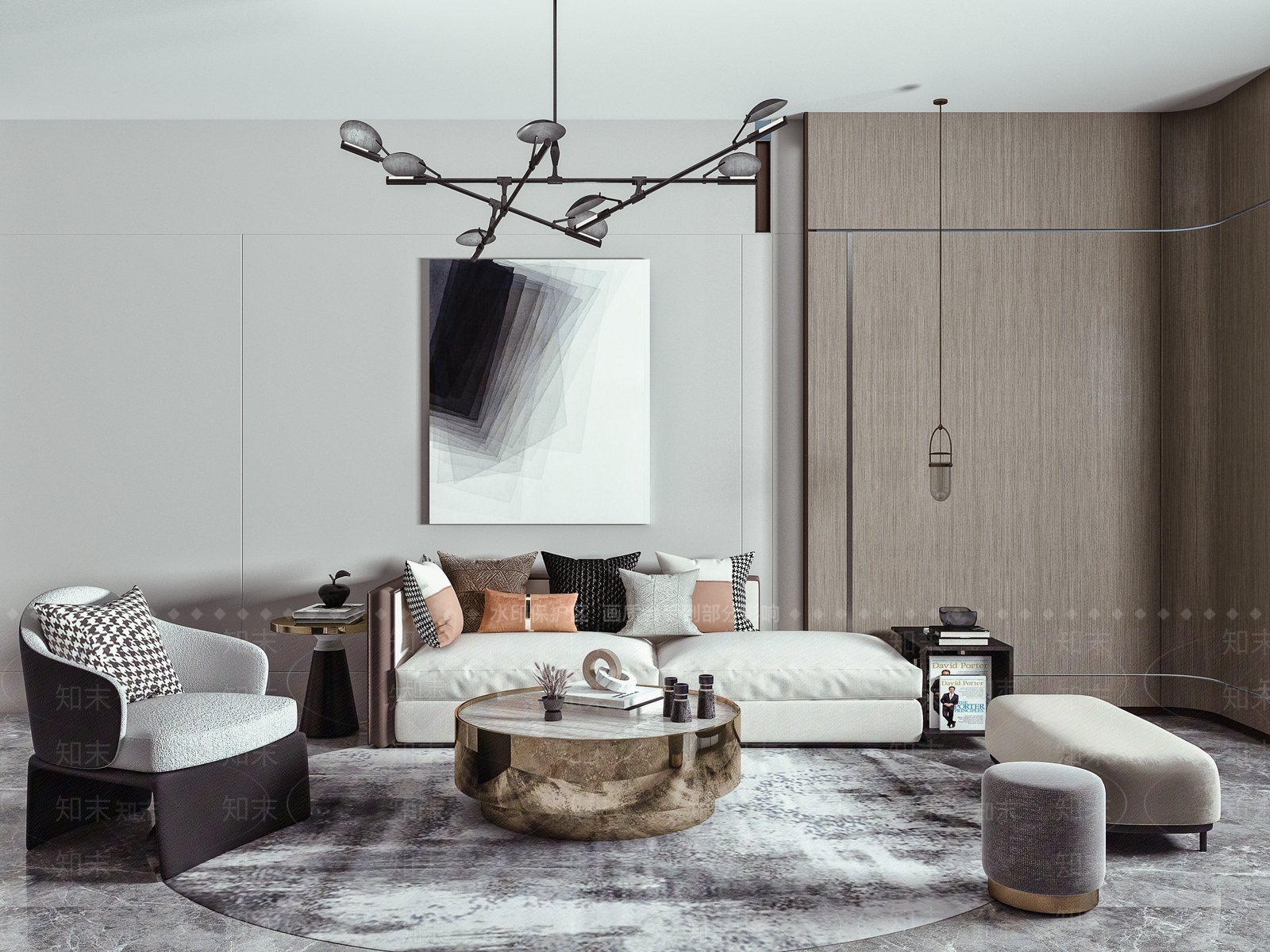 现代轻奢沙发茶几组合3D模型下载【ID:662934575】