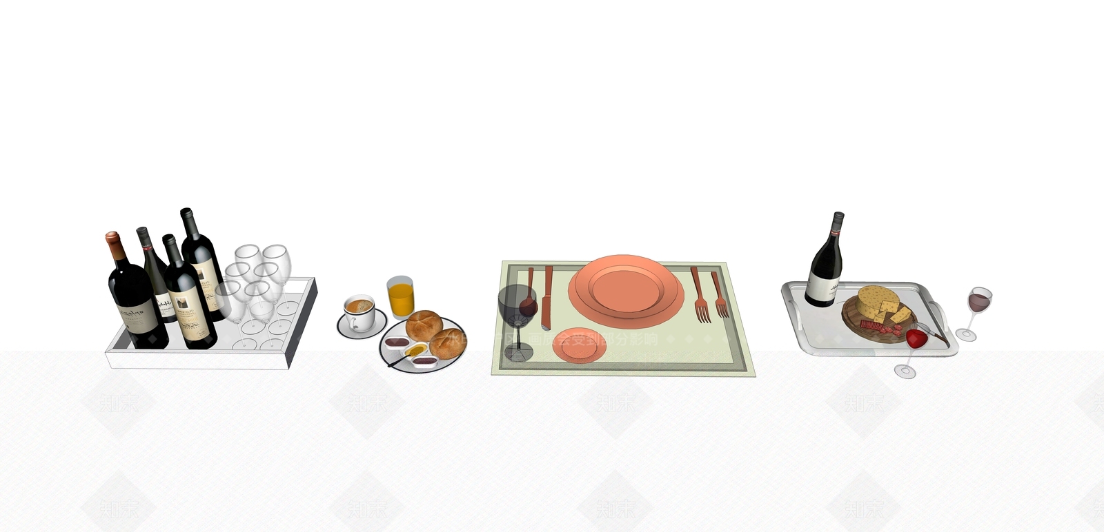 现代风格餐盘SU模型下载【ID:362941010】