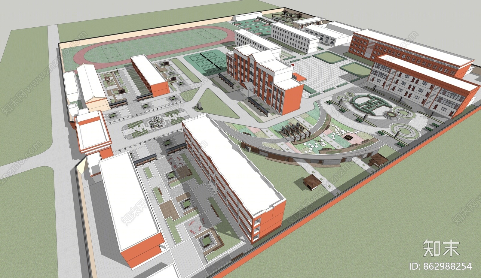 现代风格中学校景观设计SU模型下载【ID:862988254】
