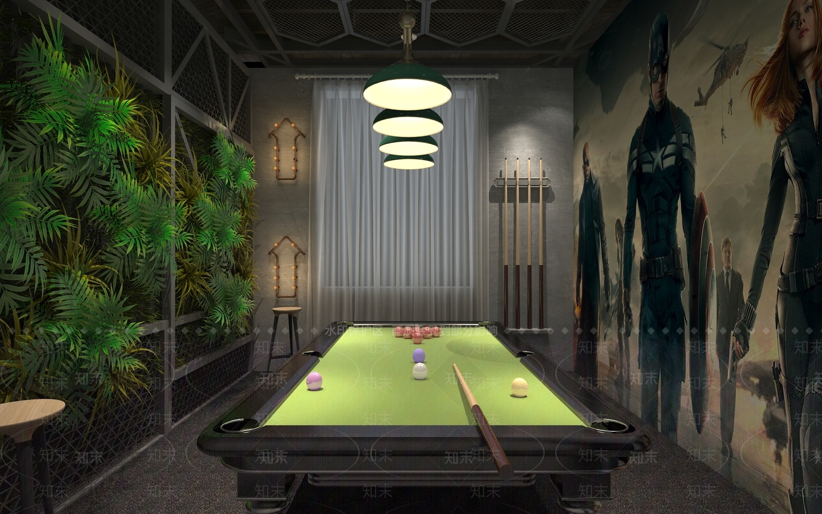 工业风桌球室3D模型下载【ID:963032865】