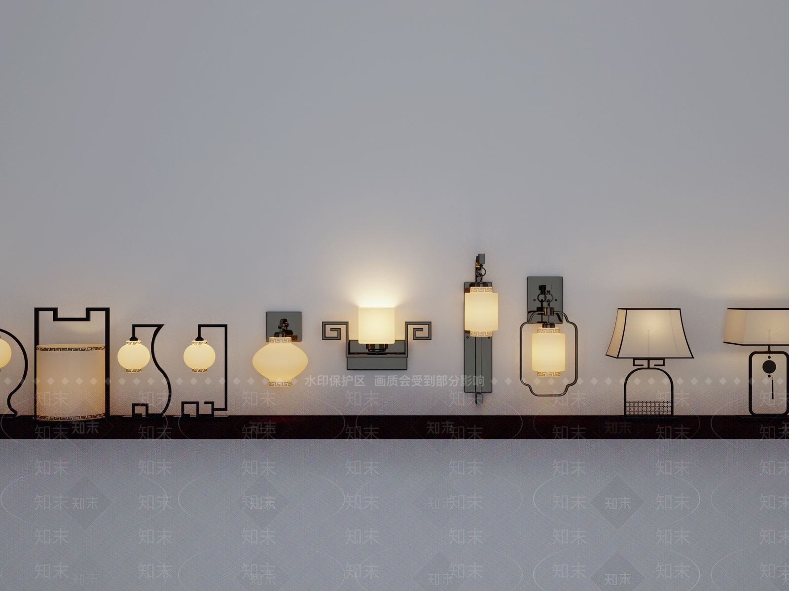 新中式室内壁灯3D模型下载【ID:563037912】