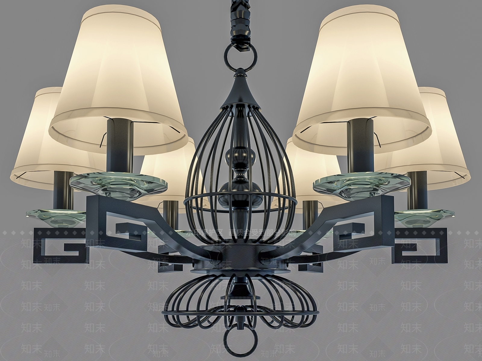 中式铁艺吊灯3D模型下载【ID:563037829】