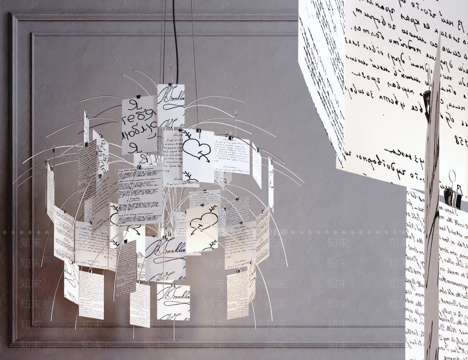 现代报纸创意吊灯3D模型下载【ID:563126896】