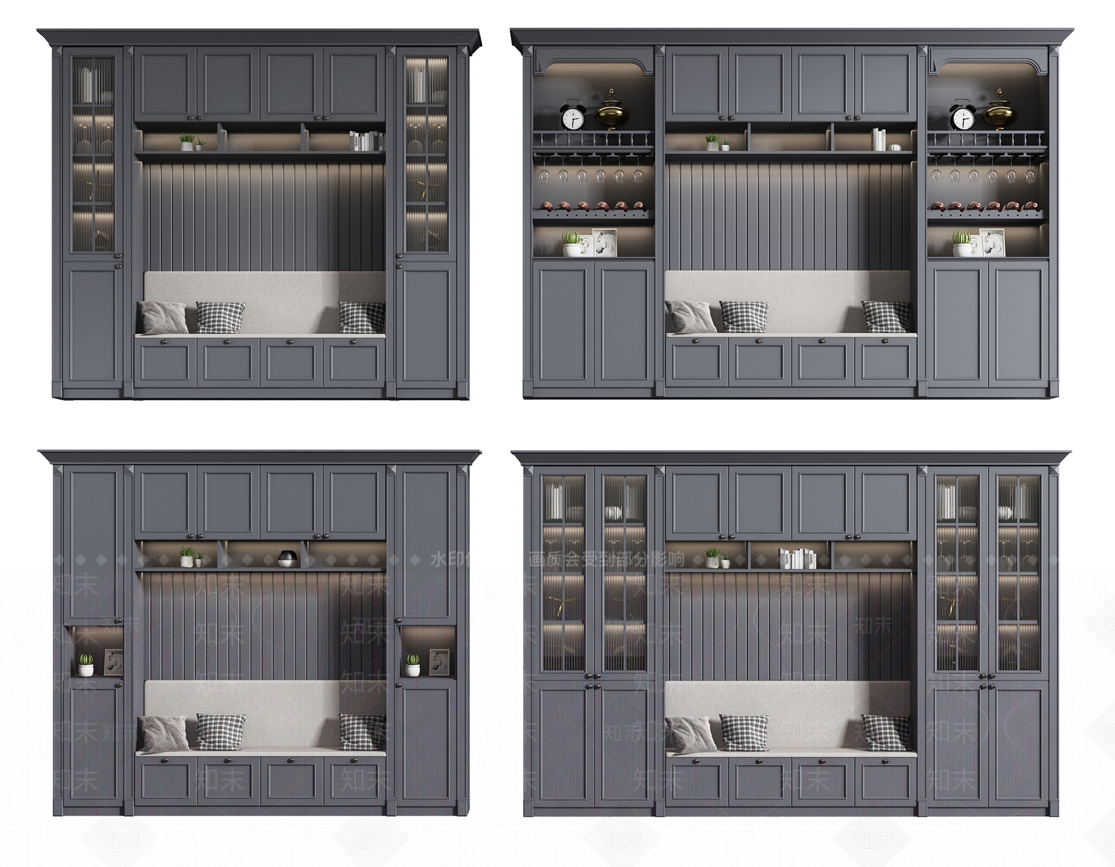美式卡座酒柜组合3D模型下载【ID:963158006】