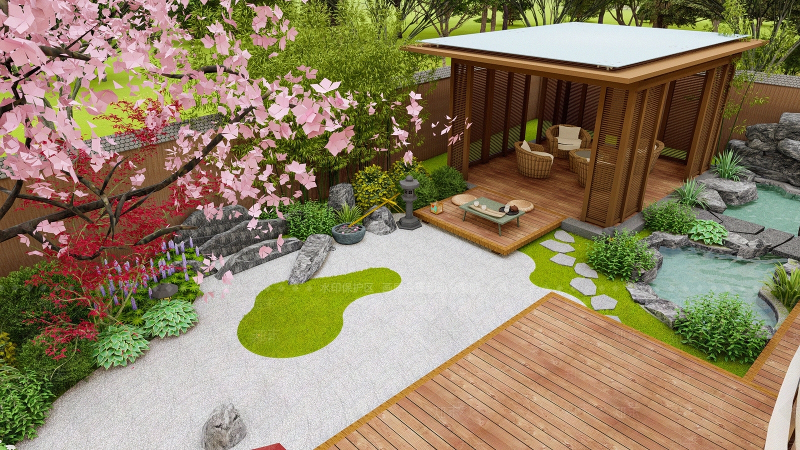 日式风格庭院景观su模型下载【id:563255968】