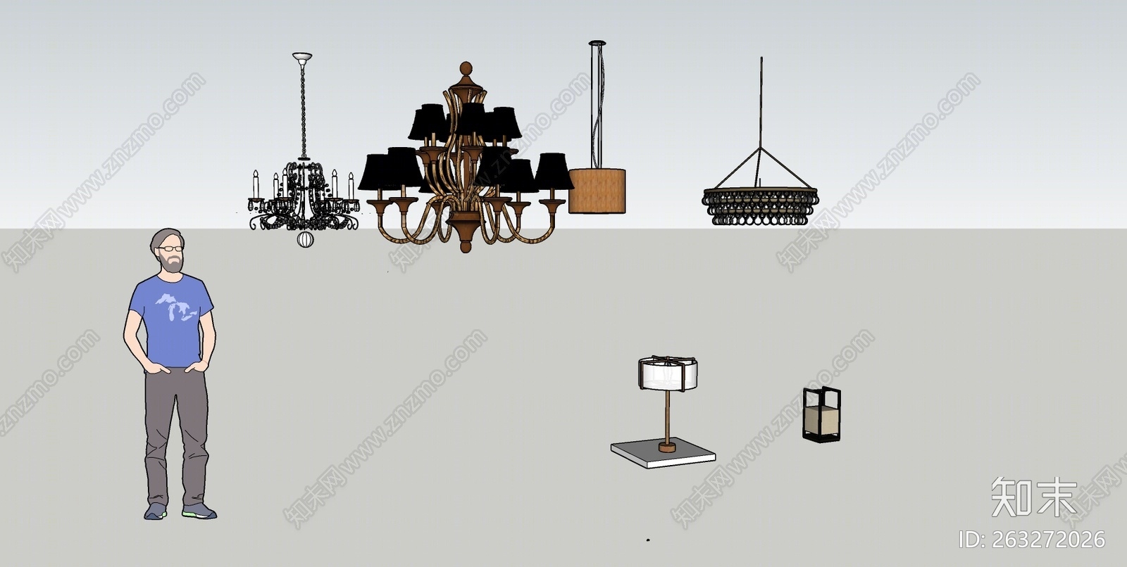 欧式风格灯具组合SU模型下载【ID:263272026】