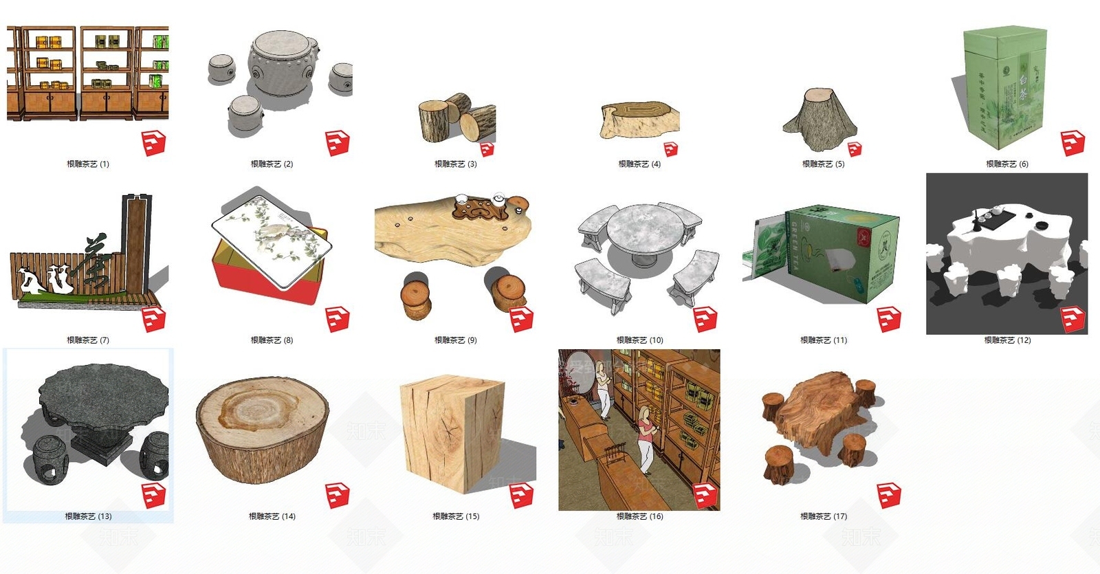 中式风格根雕茶几SU模型下载【ID:663335563】