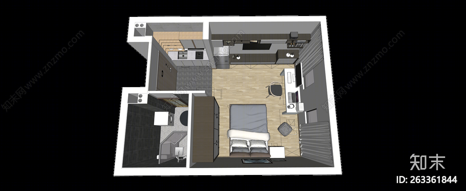 现代风格单身公寓SU模型下载【ID:263361844】