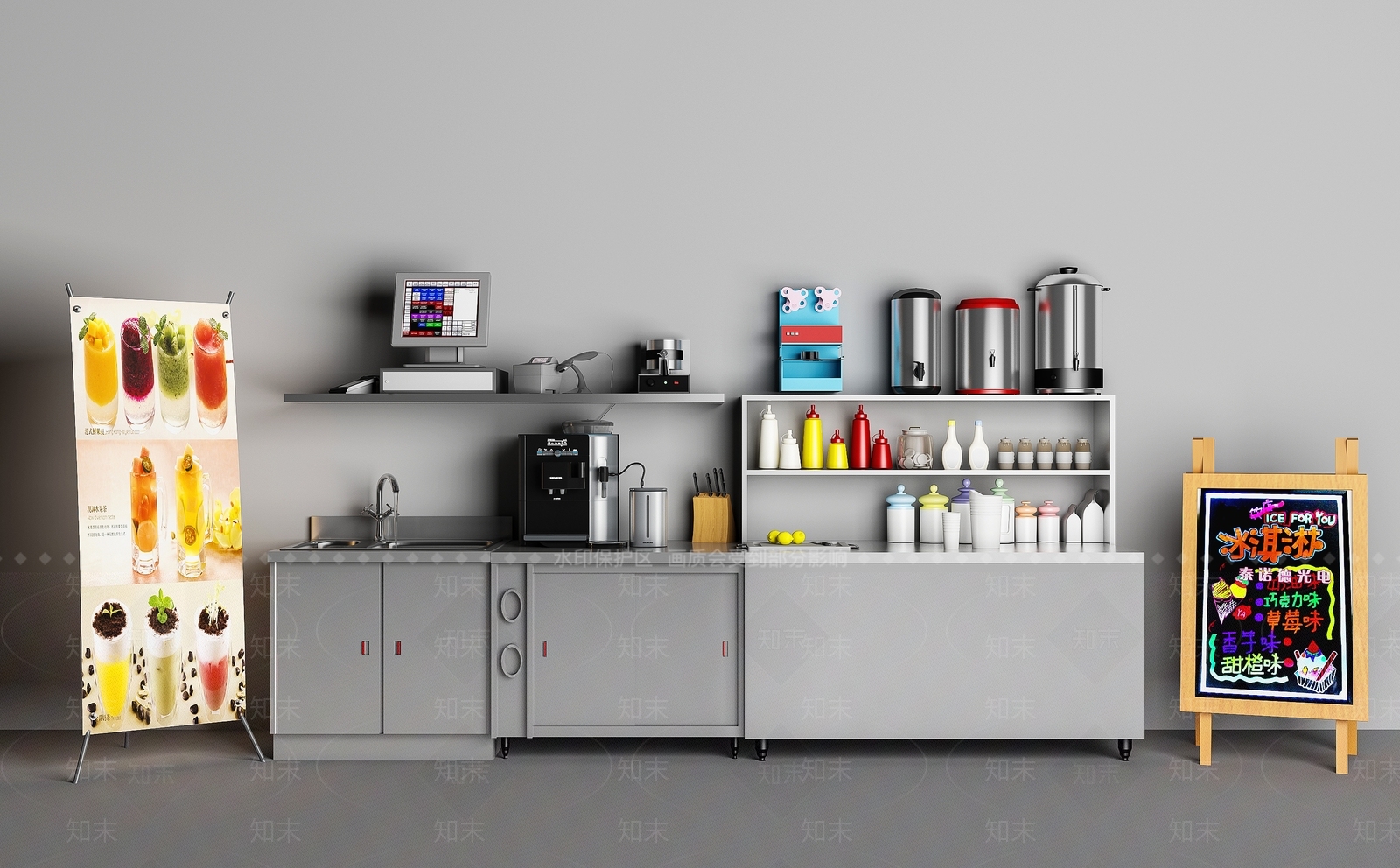 现代奶茶店操作台3D模型下载【ID:363361855】