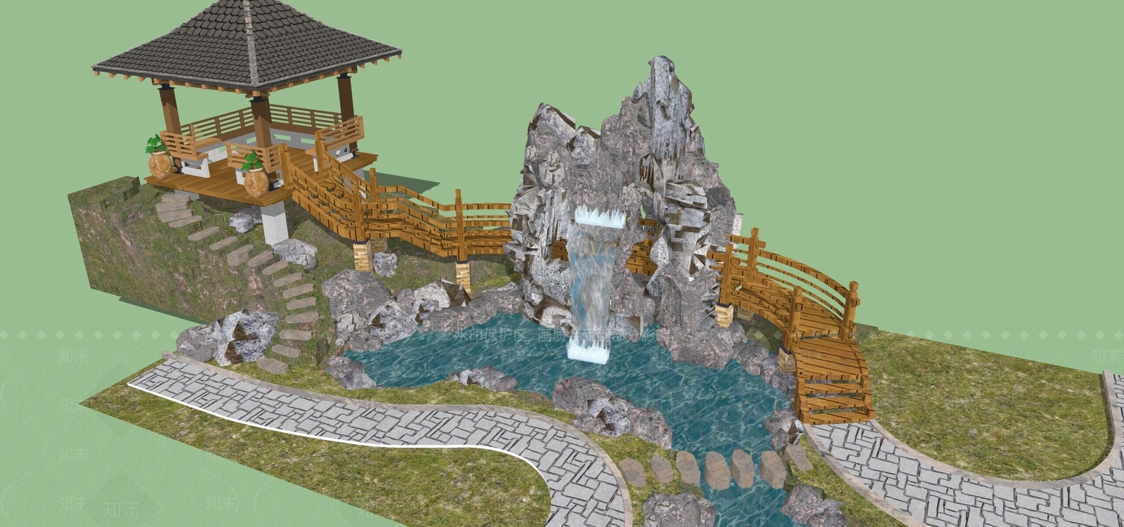 中式风格四角亭SU模型下载【ID:763396433】