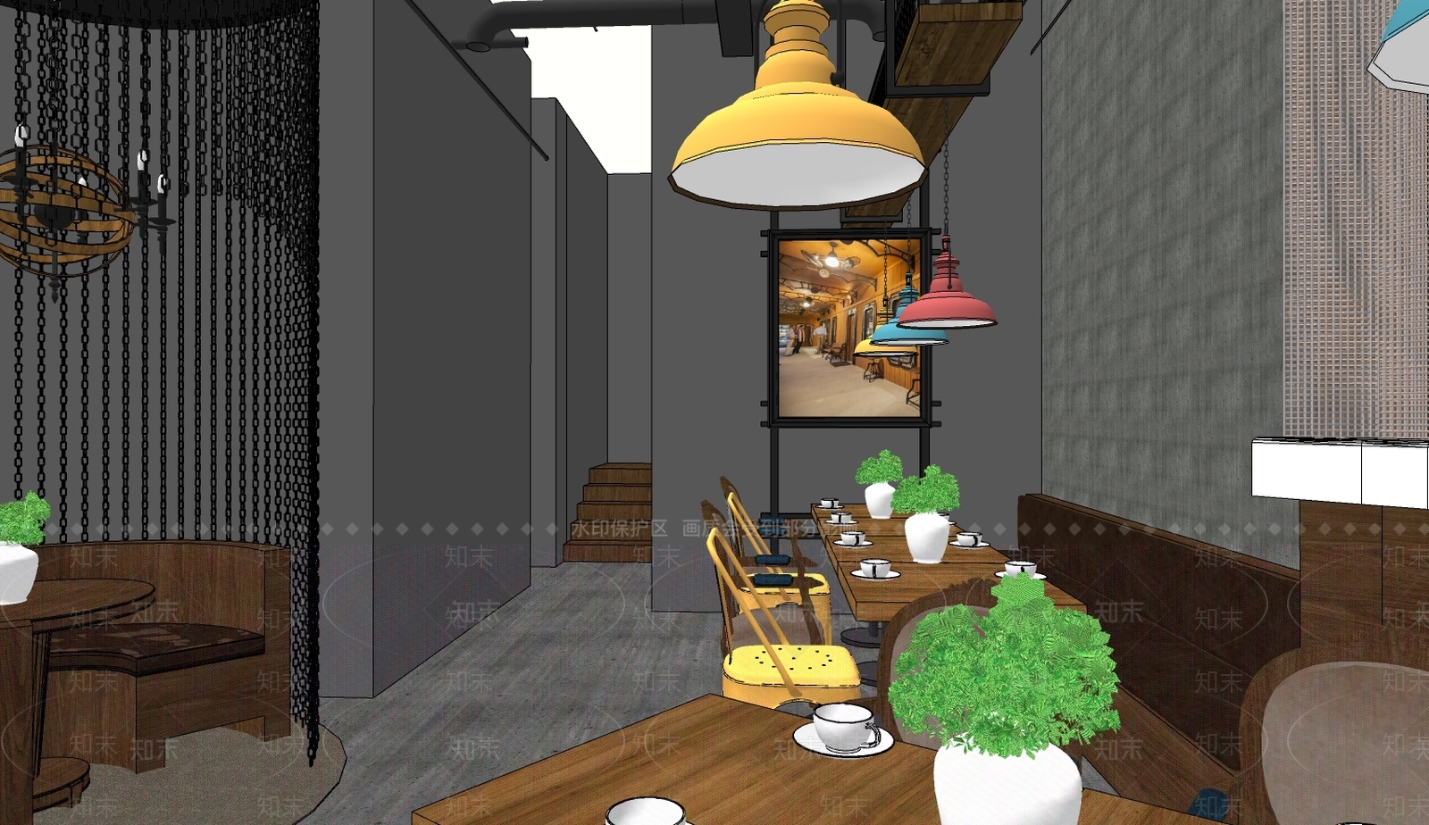 工业风格主题餐厅SU模型下载【ID:963398974】