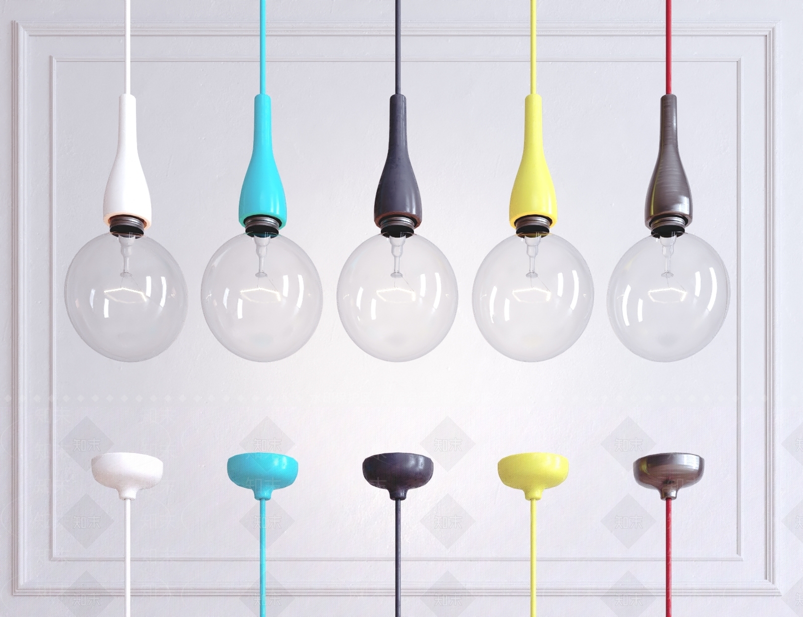 现代彩色灯泡吊灯3D模型下载【ID:563421819】