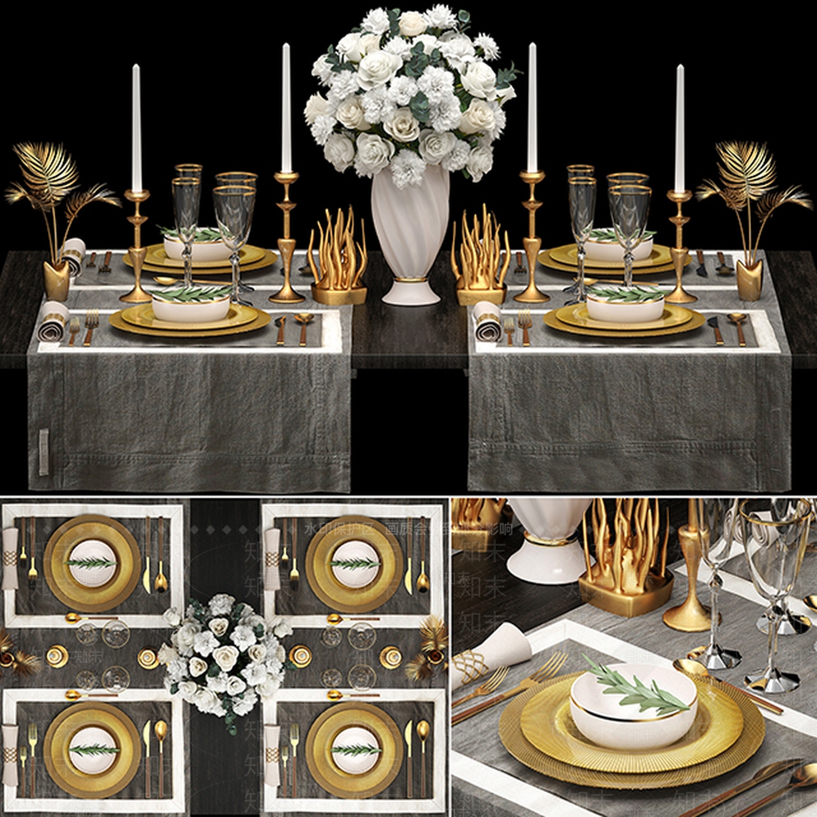 简欧烛台刀叉餐具3D模型下载【ID:963425372】