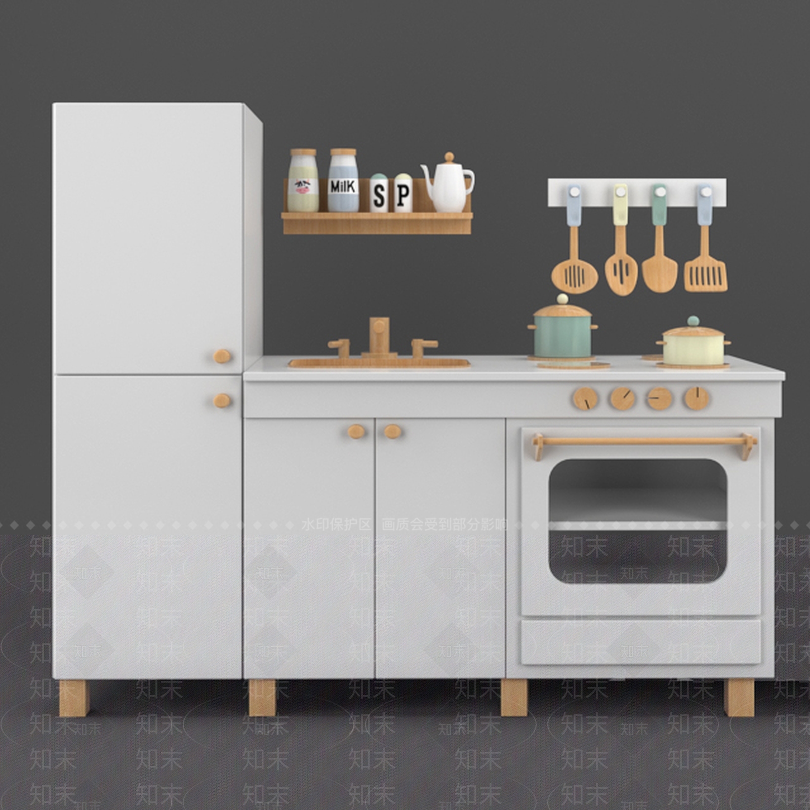 现代简约儿童厨房3D模型下载【ID:263432235】