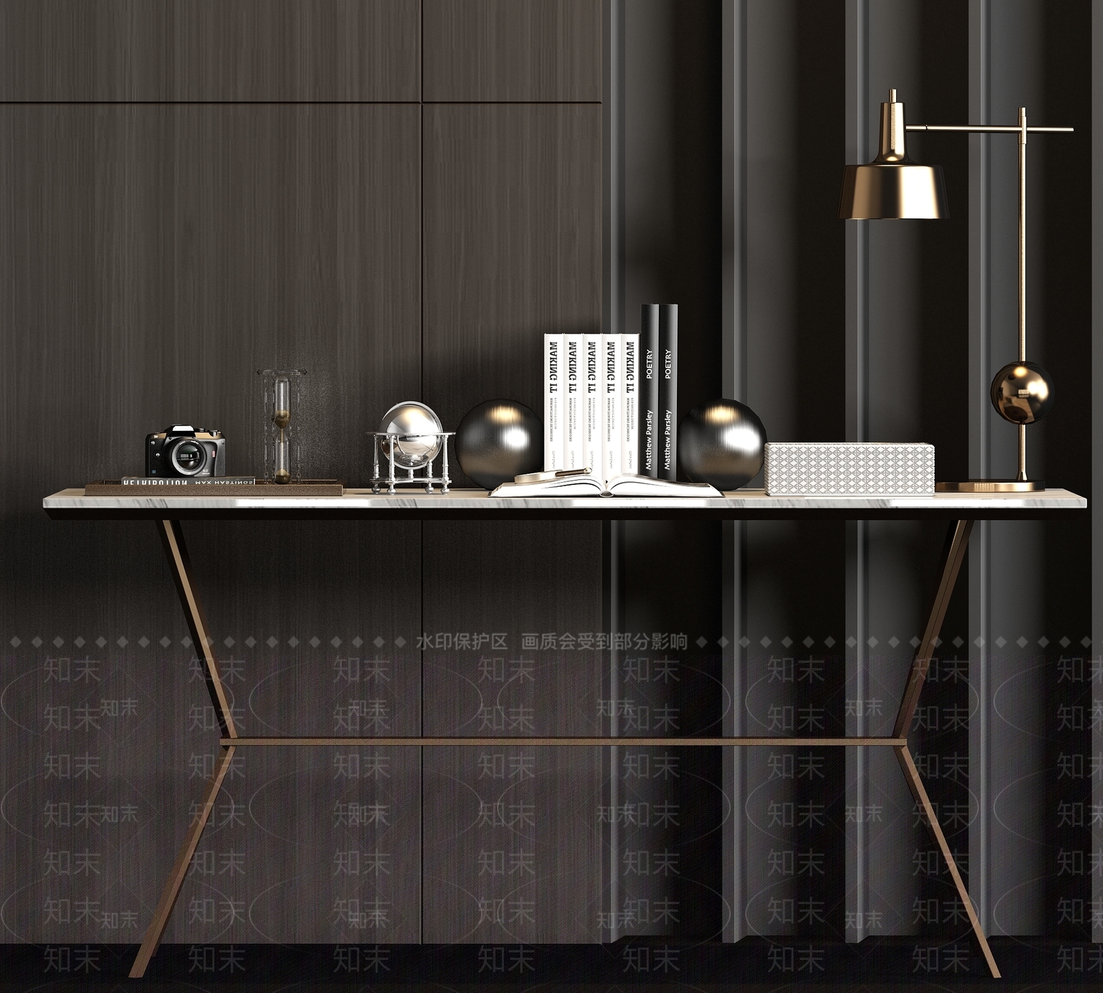 现代风格书桌SU模型下载【ID:663434764】