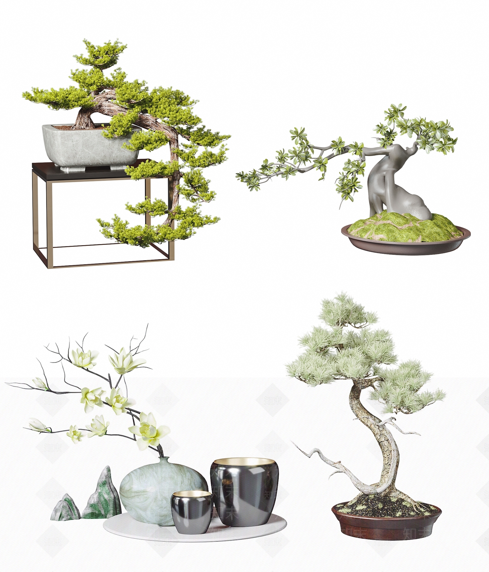 新中式盆景盆栽3D模型下载【ID:363529893】