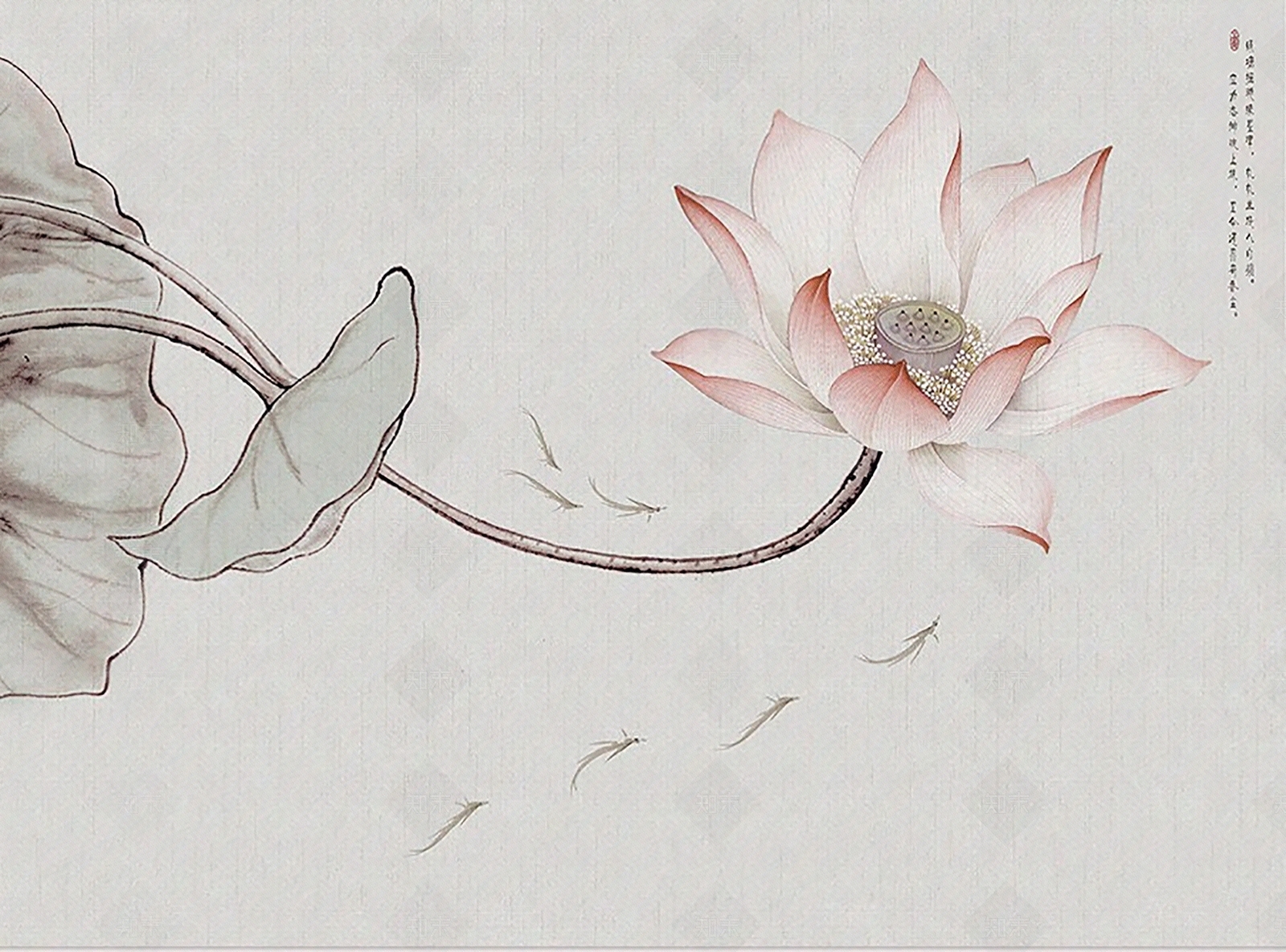 新中式荷花背景墙，电视背景壁纸，沙发背景壁纸贴图下载【ID:863551342】