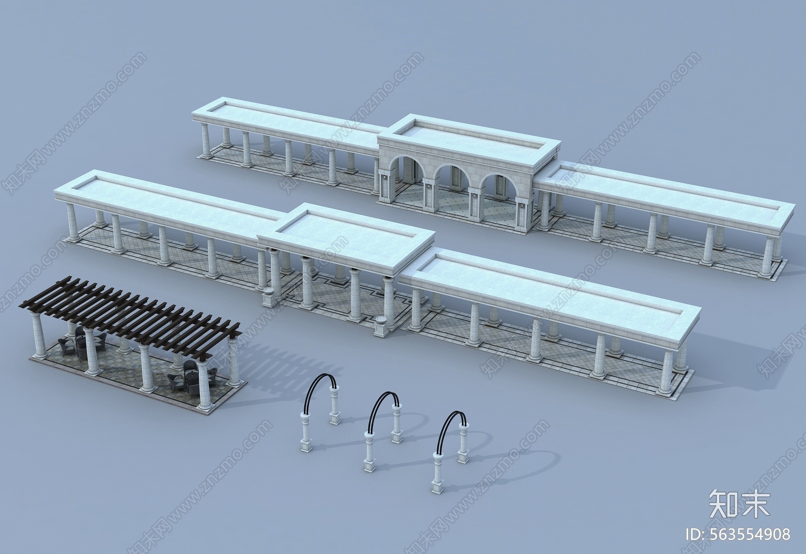 欧式古典长廊3D模型下载【ID:563554908】