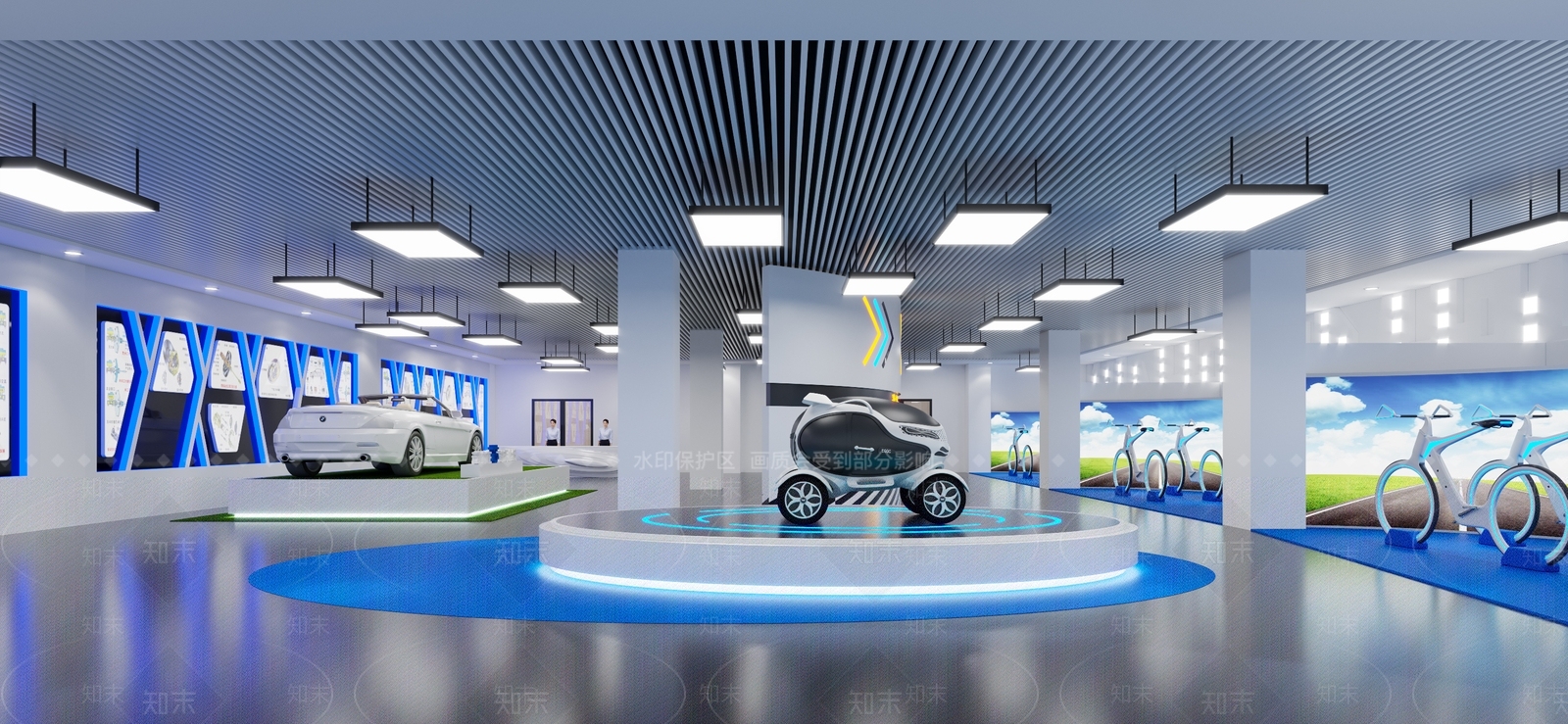 现代科技电动汽车展厅3D模型下载【ID:263572825】