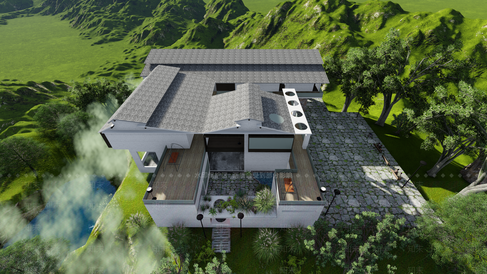新中式风格中式古建筑SU模型下载【ID:863580610】
