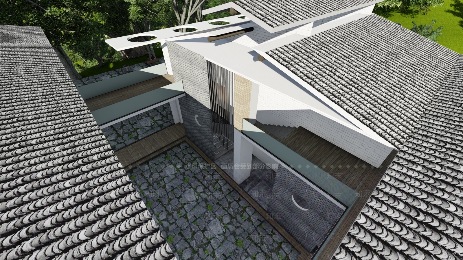 新中式风格中式古建筑SU模型下载【ID:863580610】