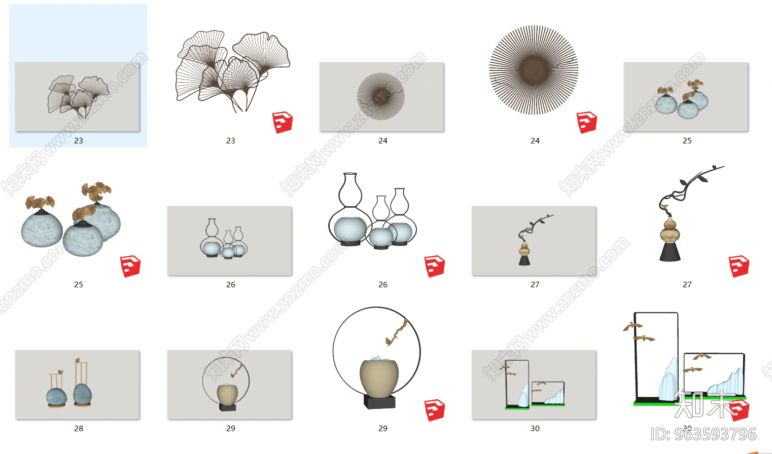 新中式风格工艺品SU模型下载【ID:963593796】