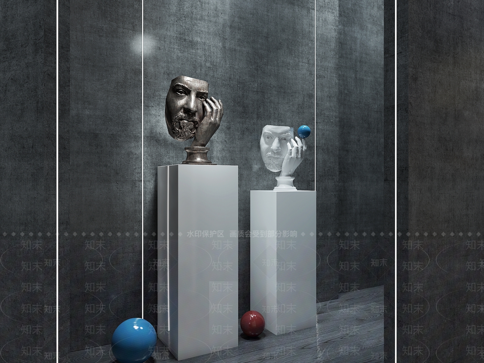 现代人头雕塑3D模型下载【ID:363597890】