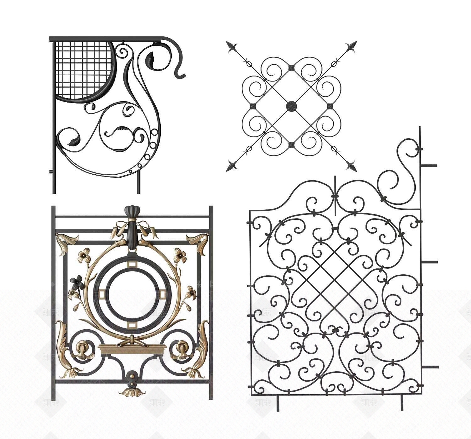 简欧铁艺雕花栏杆3D模型下载【ID:863653548】