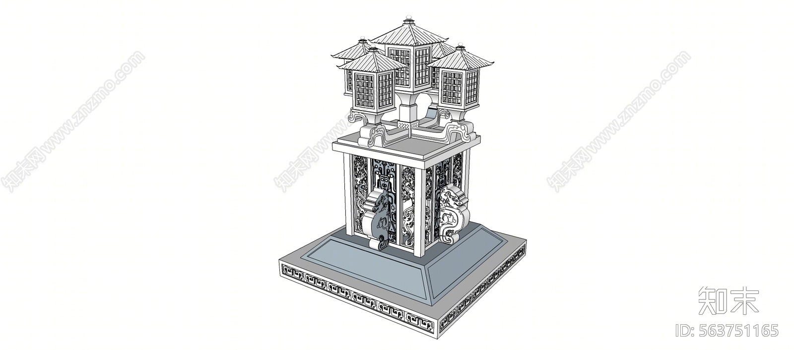 中式风格地灯SU模型下载【ID:563751165】