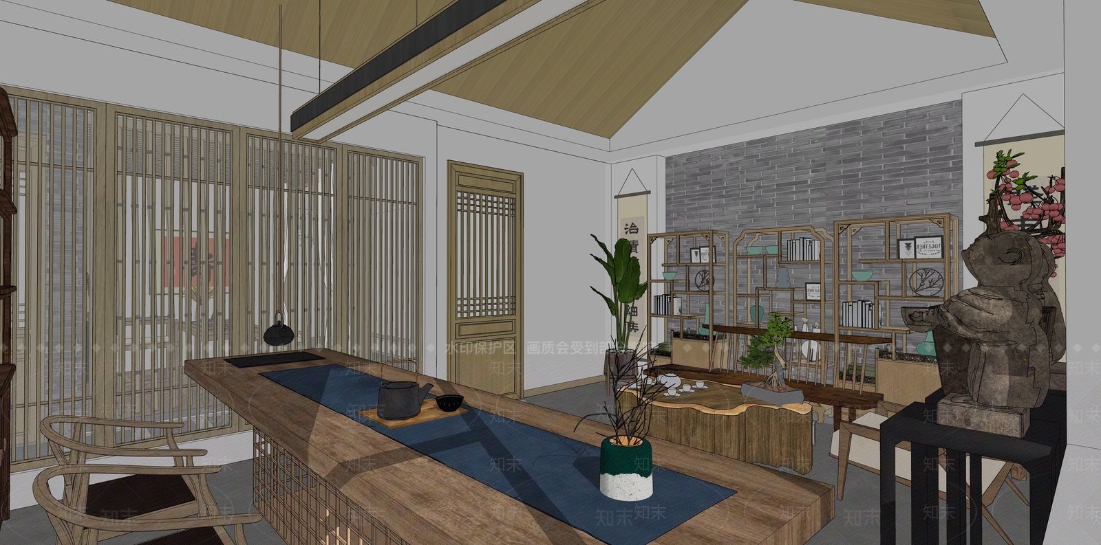新中式风格茶馆SU模型下载【ID:963805735】