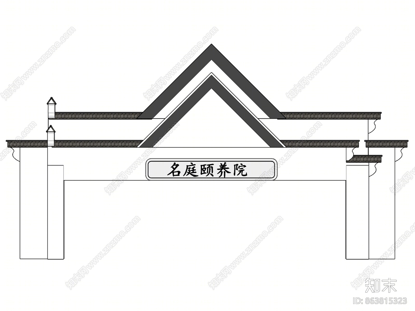 中式风格养老院门头SU模型下载【ID:863815323】