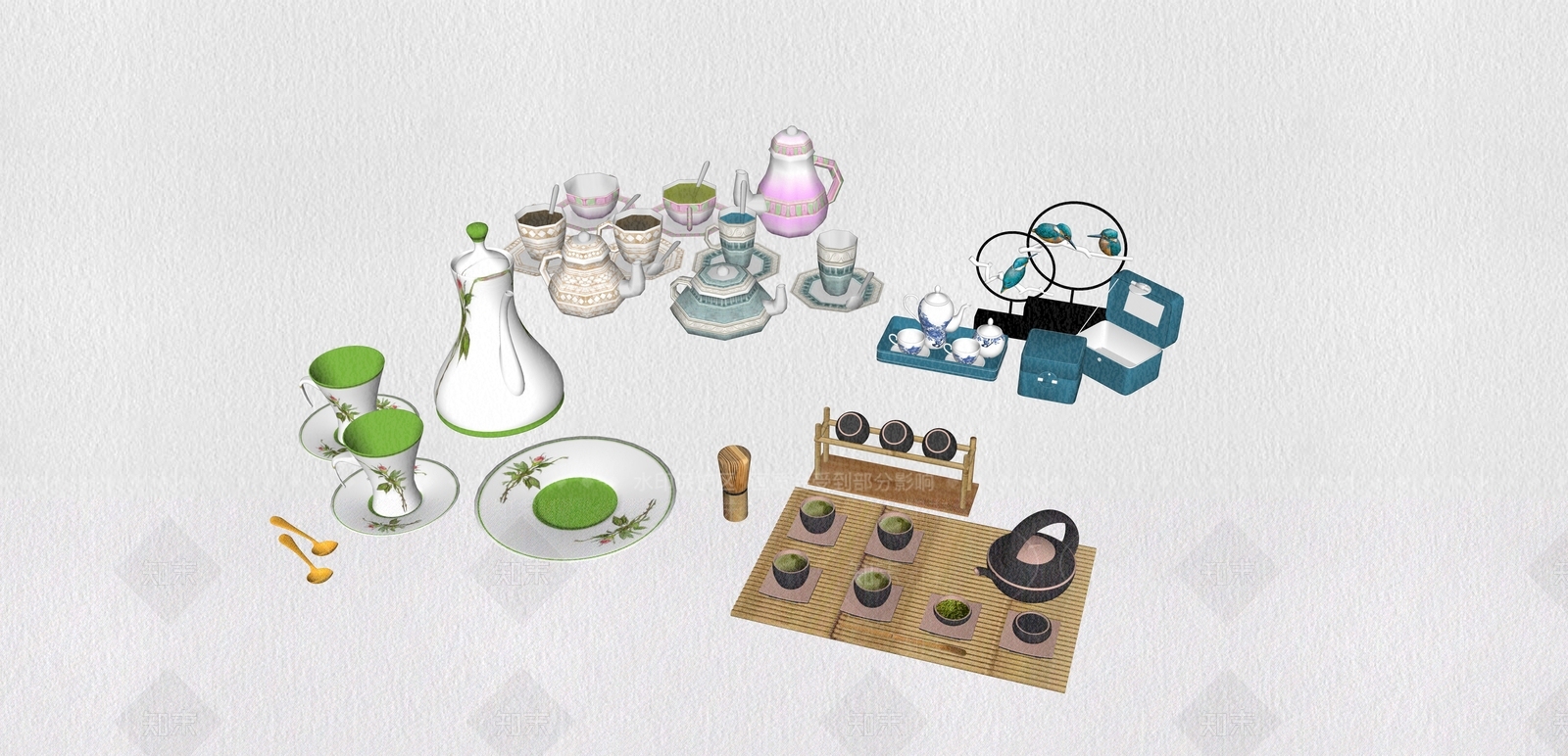 欧式风格茶壶茶杯组合SU模型下载【ID:763823853】