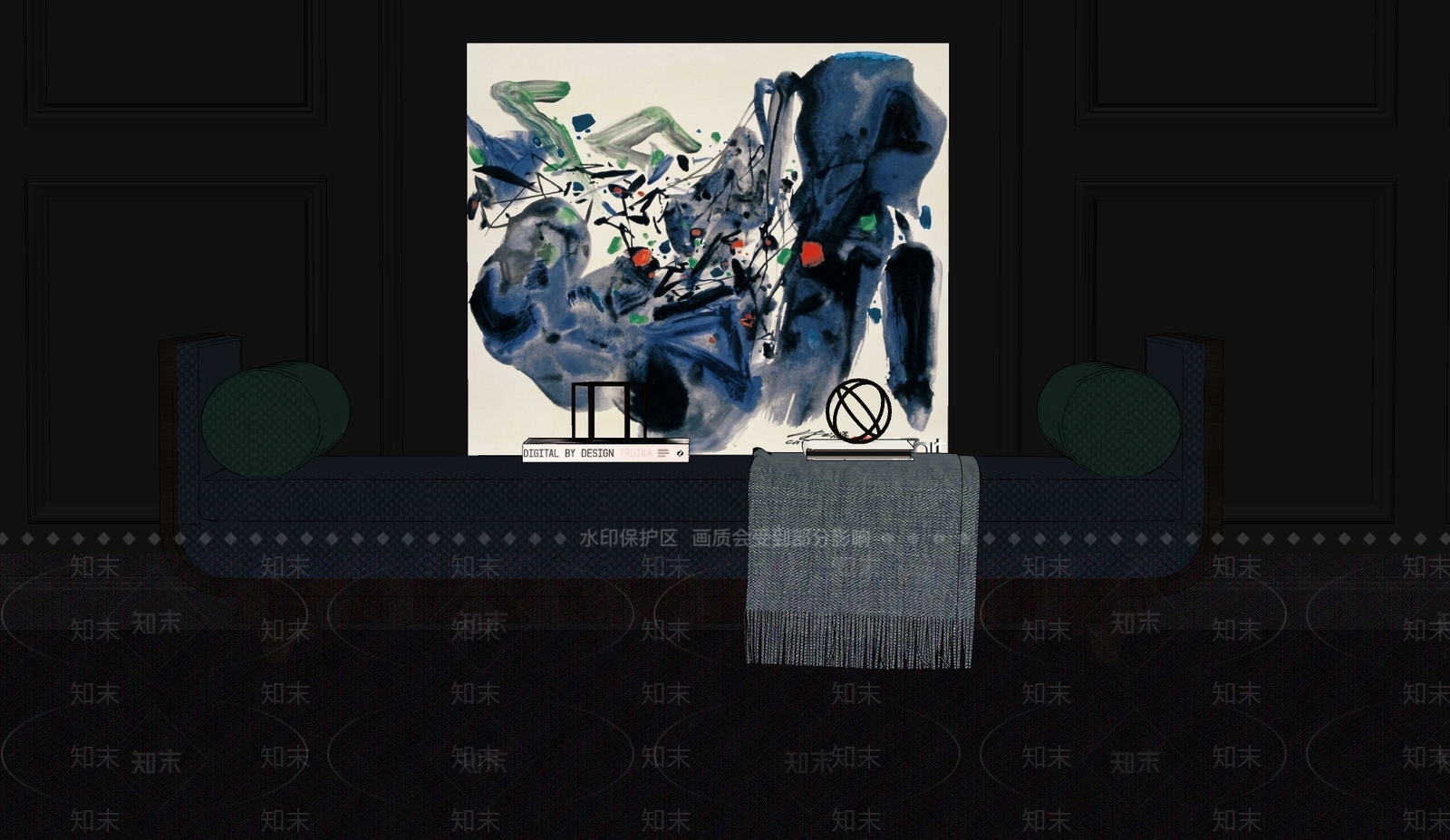 新中式实木布艺床尾凳SU模型下载【ID:863840707】